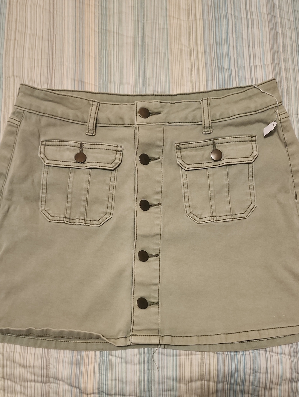 Altar'd State Olive Green Button-Front Mini Skirt